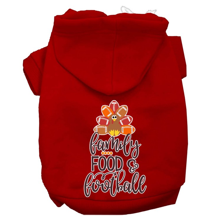 Family, Food, and Football Screen Print Dog Hoodie Red XS